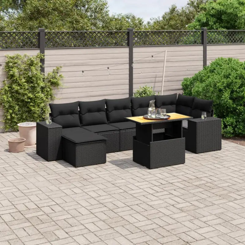 Zwart materiaal loungeset van gepoedercoat staal voor tuin en terras - Zwart / 3x midden + 3x hoek + Tafel