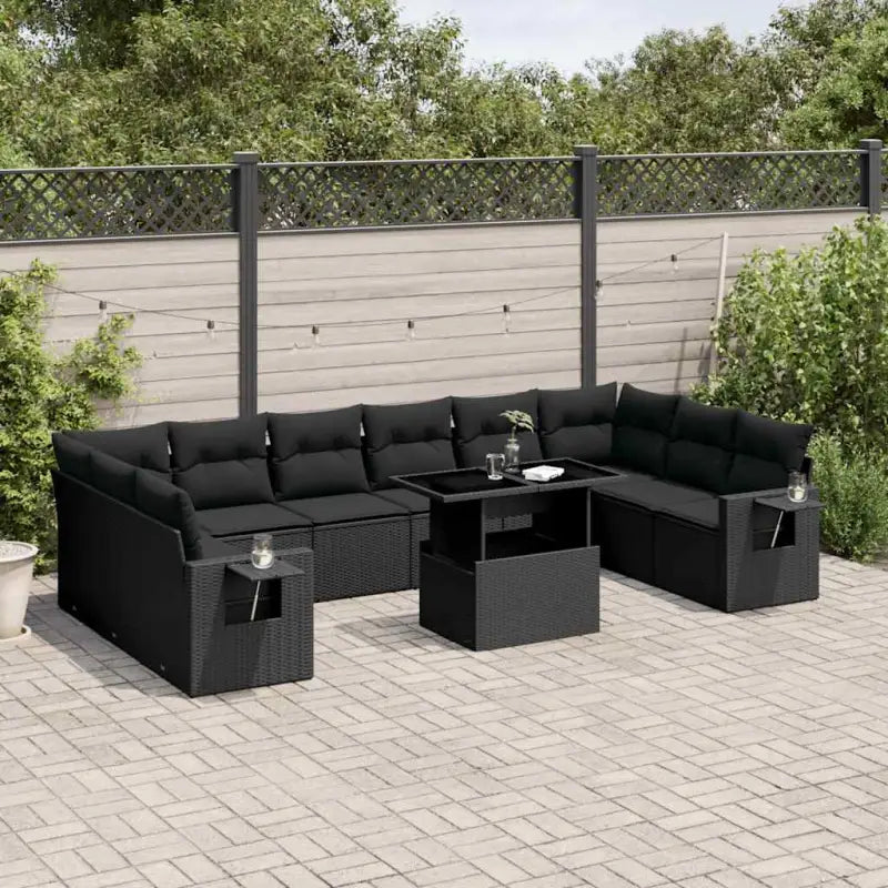 Zwarte loungeset met gepoedercoat staal voor buiten afgestemd op jouw tuin - Zwart / Met tafel - Tuinsets
