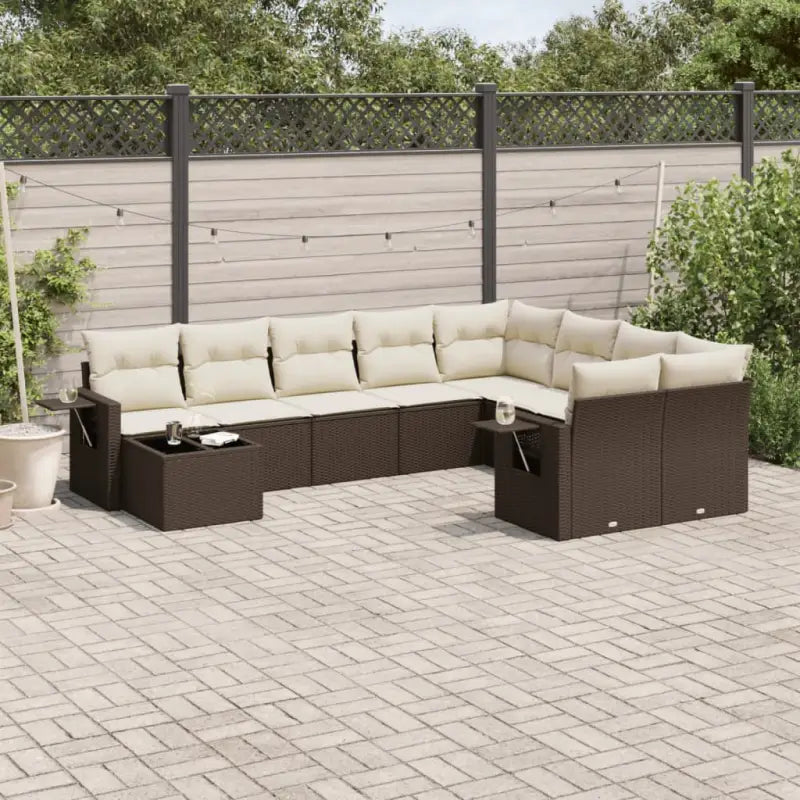 Zwarte loungeset met gepoedercoat staal voor je tuin of terras - Bruin en crème - Tuinsets