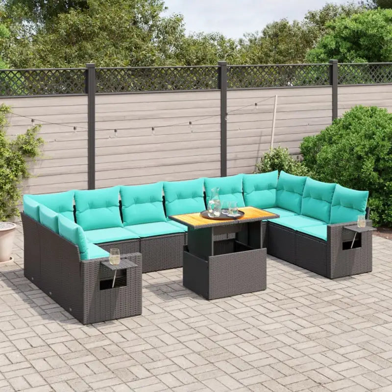 Zwarte loungeset met gepoedercoat staal voor jouw tuin of terras - Zwart / Tafel + 2x hoek + 6x midden - Tuinsets