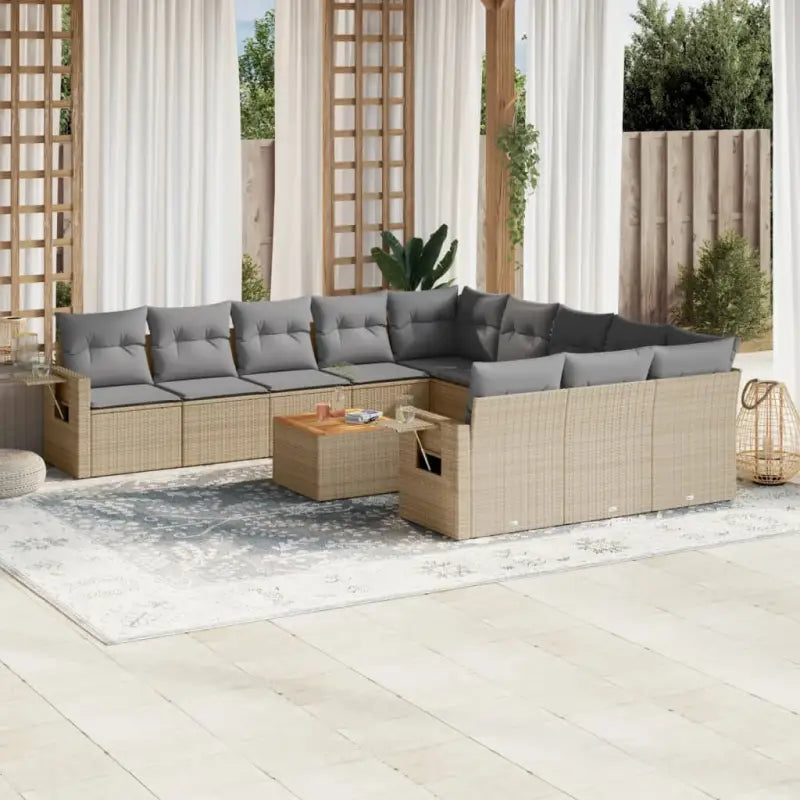 Zwarte loungeset met gepoedercoat staal voor tuin of terras - Beige en grijs - Tuinsets