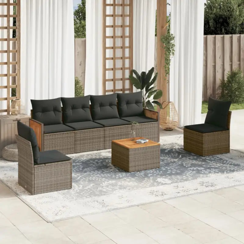 Zwarte loungeset van gepoedercoat staal en poly rattan voor tuin of terras - Grijs / Met tafel - Tuinsets