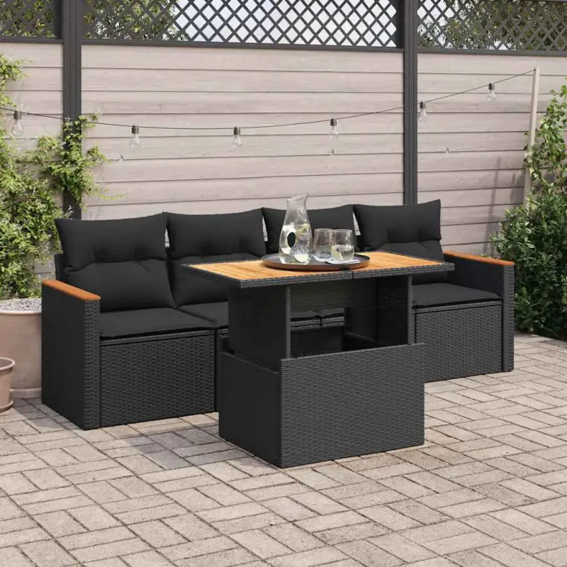 Zwarte loungeset van gepoedercoat staal en poly rattan voor tuin en terras - Zwart / met opbergruimte - Tuinsets
