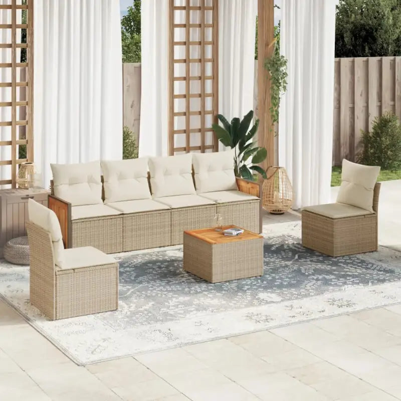 Zwarte loungeset van gepoedercoat staal en poly rattan voor tuin of terras - beige en crèmekleurig / Met tafel