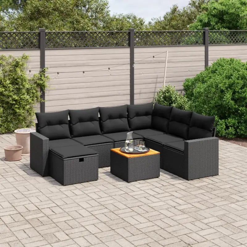 Zwarte loungeset van gepoedercoat staal met comfortabele afmetingen - Zwart / 3x hoek + 3x midden + voetensteun + Tafel