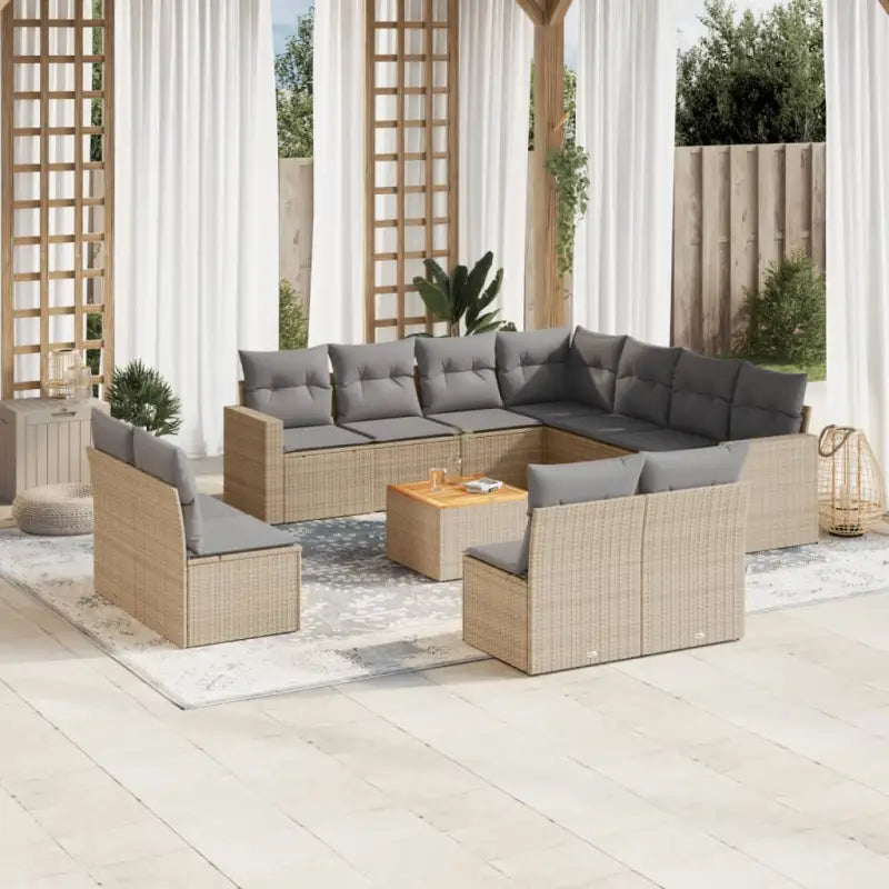 Zwarte loungeset van gepoedercoat staal met ideale afmetingen voor tuin - Beige en grijs - Tuinsets