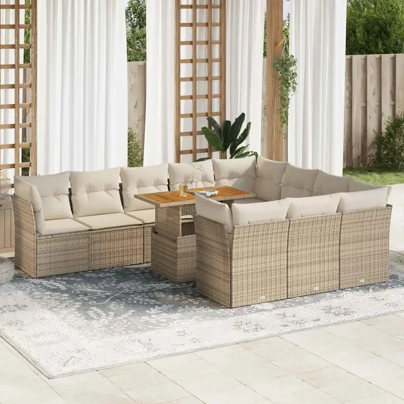 Zwarte loungeset van gepoedercoat staal voor tuin en terras - Beige / 4x hoek + 6x midden + Tafel - Tuinsets
