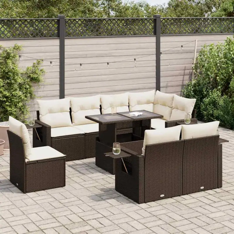 Zwarte loungeset van gepoedercoat staal voor tuin en terras - Bruin en crème / met opbergruimte - Tuinsets