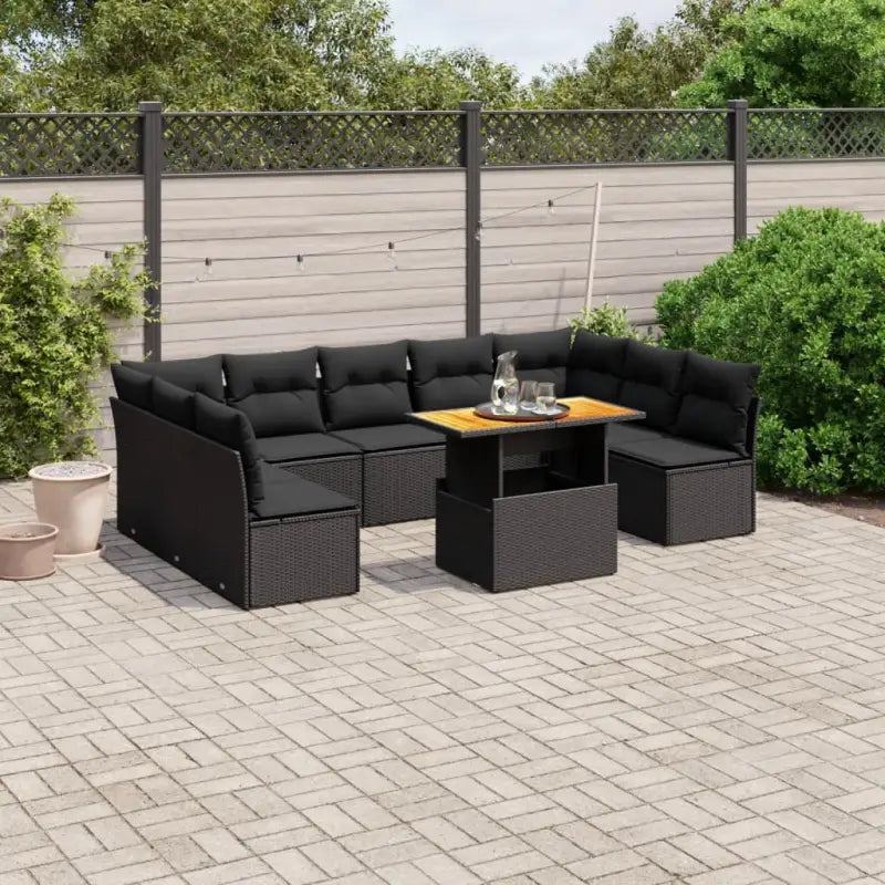 Zwarte loungeset van gepoedercoat staal voor tuin en terras - Zwart / 5x midden + 4x hoek + Tafel - Tuinsets