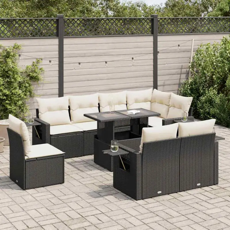 Zwarte loungeset van gepoedercoat staal voor tuin en terras - Zwart en crème / met opbergruimte - Tuinsets