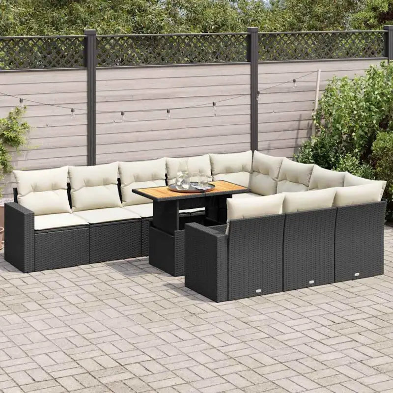 Zwarte loungeset van gepoedercoat staal voor tuin en terras - Zwart en crème / 4x hoek + Tafel + 6x midden - Tuinsets