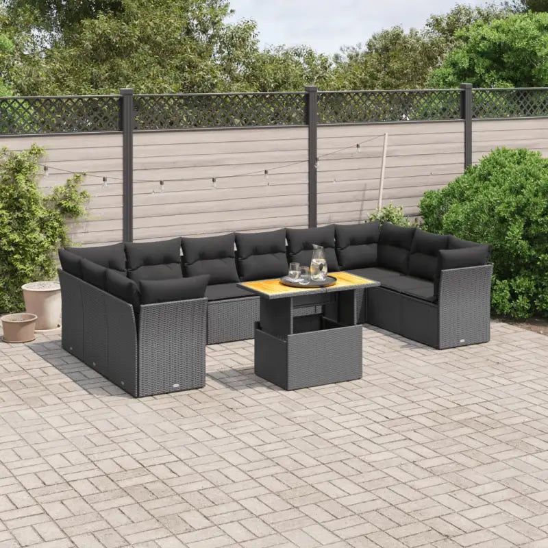 Zwarte loungeset van gepoedercoat staal voor tuin en terras - Zwart / 6x midden + Tafel + 4x hoek - Tuinsets