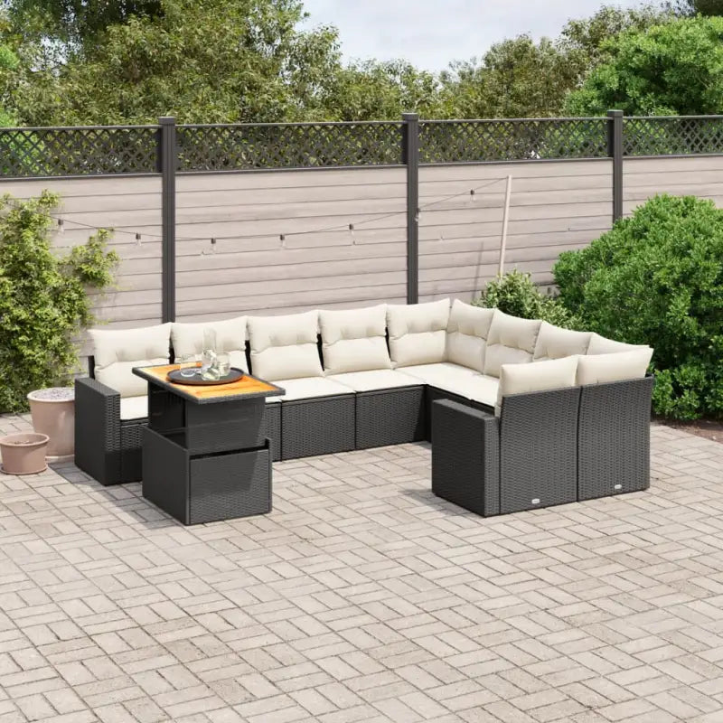 Zwarte loungeset van gepoedercoat staal voor tuin en terras - Zwart en crème / Tafel + 4x hoek + 5x midden - Tuinsets