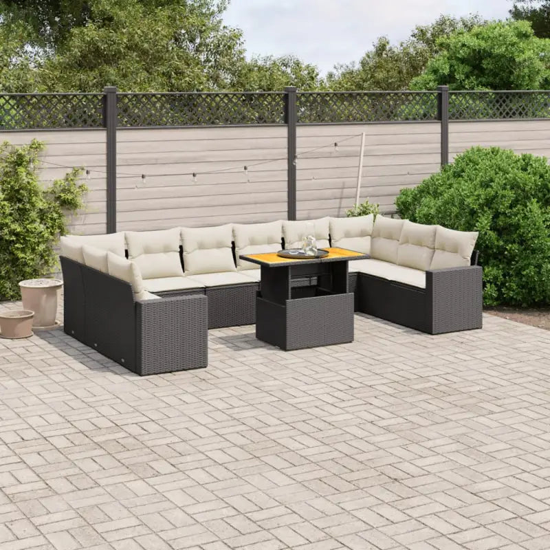 Zwarte loungeset van gepoedercoat staal voor tuin en terras - Zwart en crème / 6x midden + 4x hoek + Tafel - Tuinsets