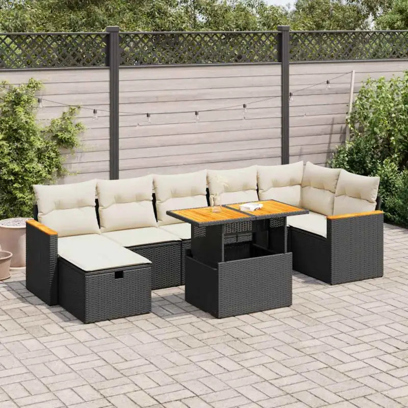 Zwarte loungeset van gepoedercoat staal voor tuin en terras - Zwart en crème / met opbergruimte - Tuinsets