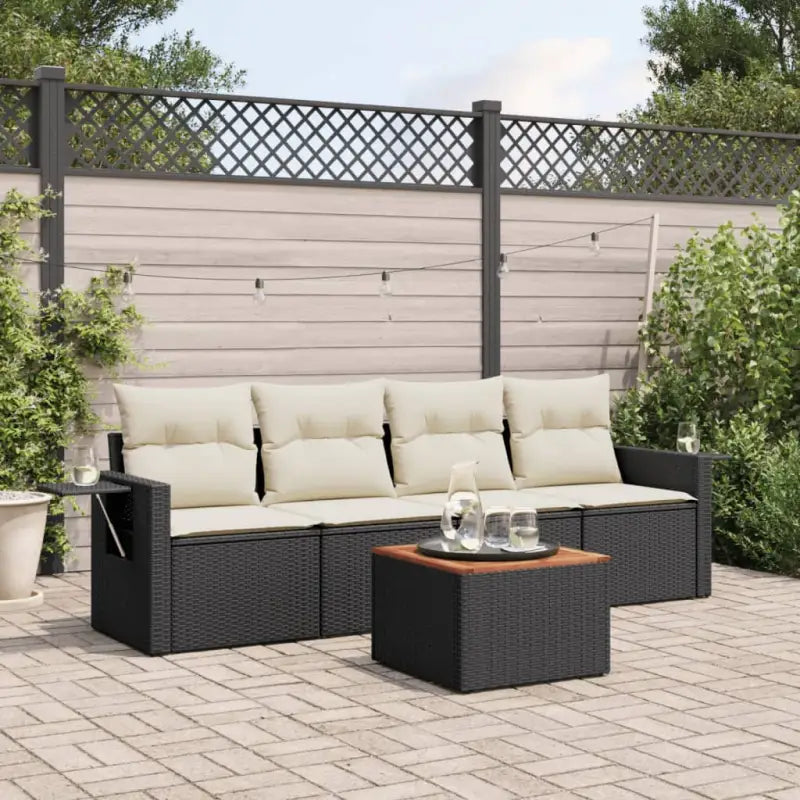 Zwarte loungeset van gepoedercoat staal voor tuin of terras - Zwart en crème - Tuinsets