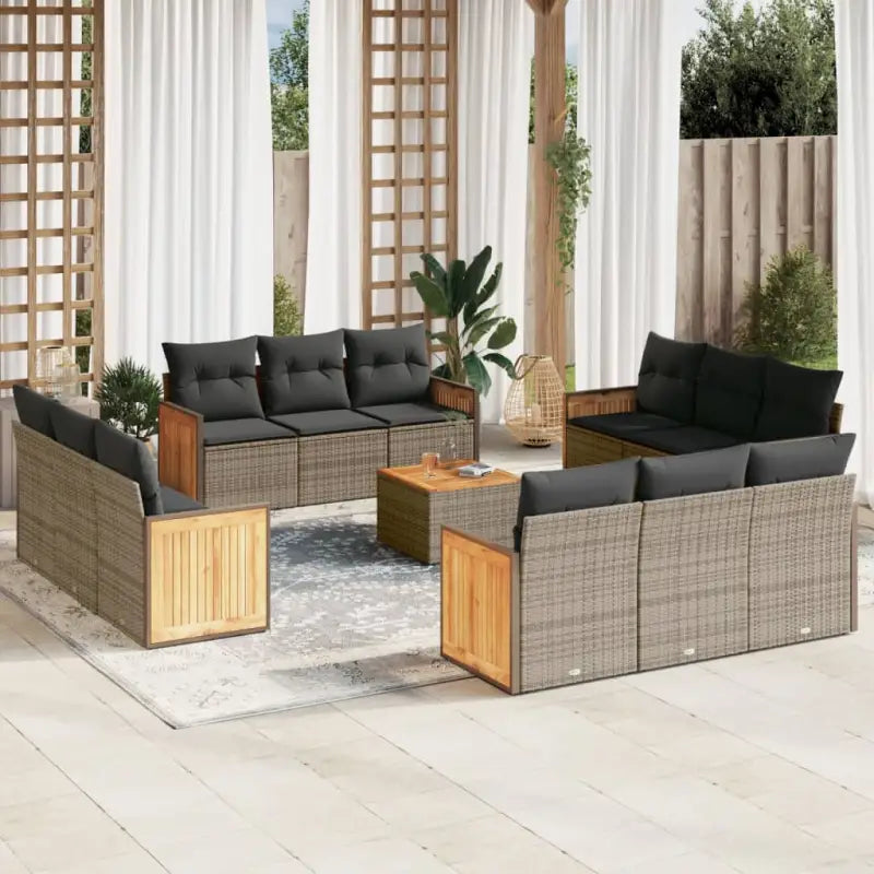 Zwarte loungeset van poly rattan en gepoedercoat staal met comfortabele afmetingen - Grijs / Met tafel - Tuinsets