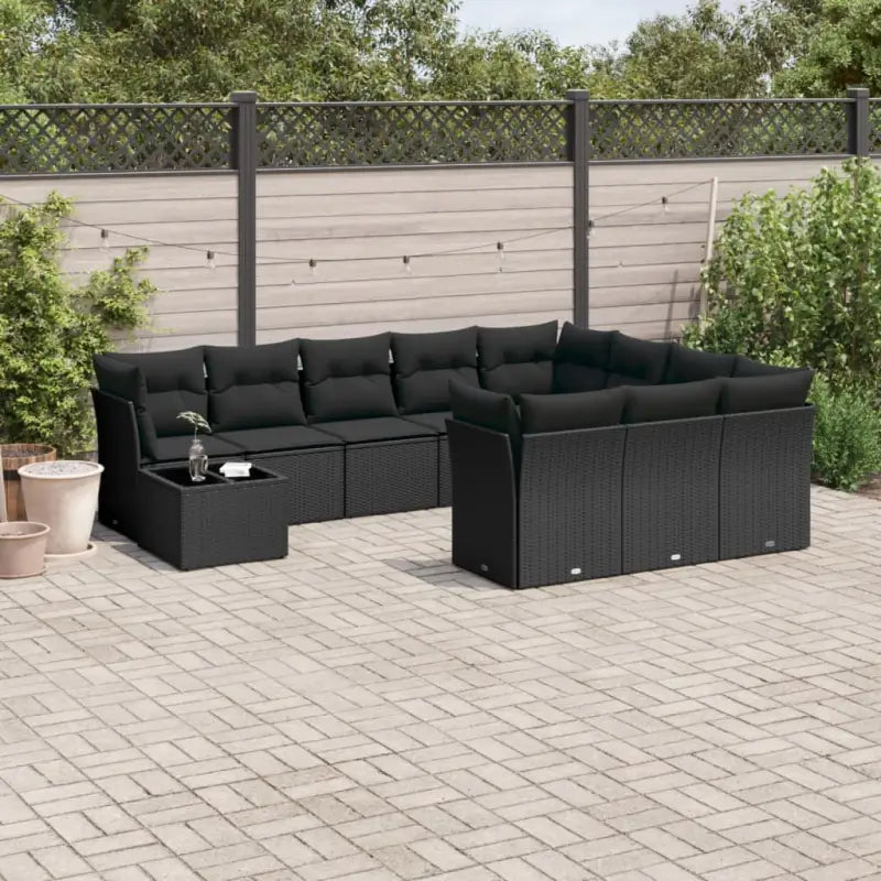 Zwarte loungeset van poly rattan en gepoedercoat staal met goede afmetingen - Tuinsets