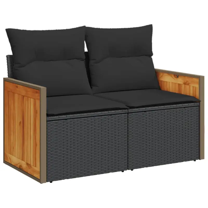 Zwarte loungeset van poly rattan met gepoedercoat staal en ruime afmetingen - Tuinsets