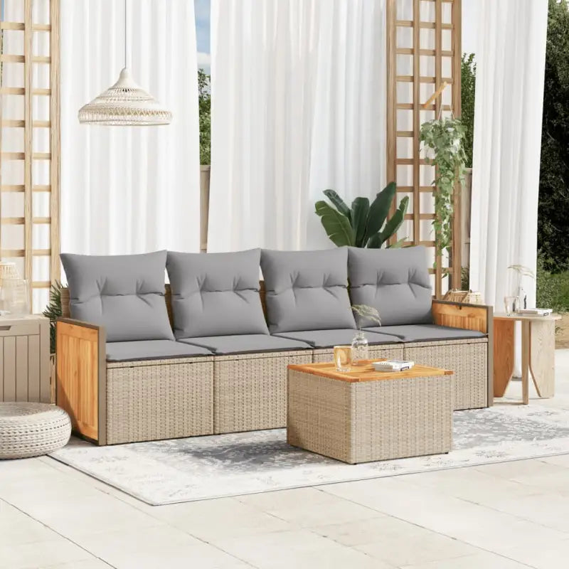 Zwarte poly rattan loungeset met waterdichte zak voor tuin of terras - Beige en grijs / Met tafel - Tuinsets