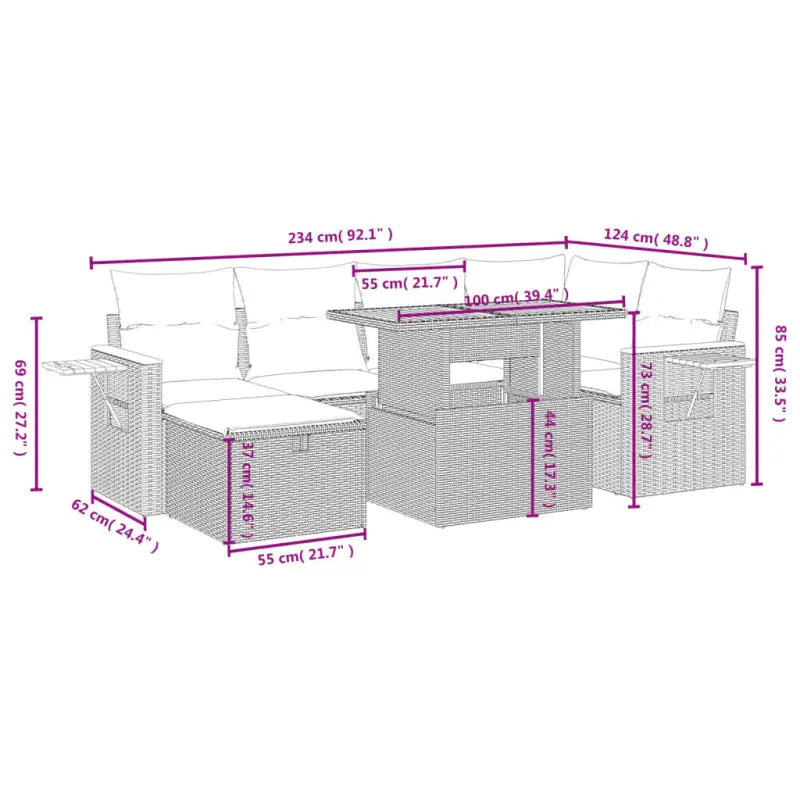 Zwarte tuin loungeset van gepoedercoat staal met mooie afmetingen - Tuinsets