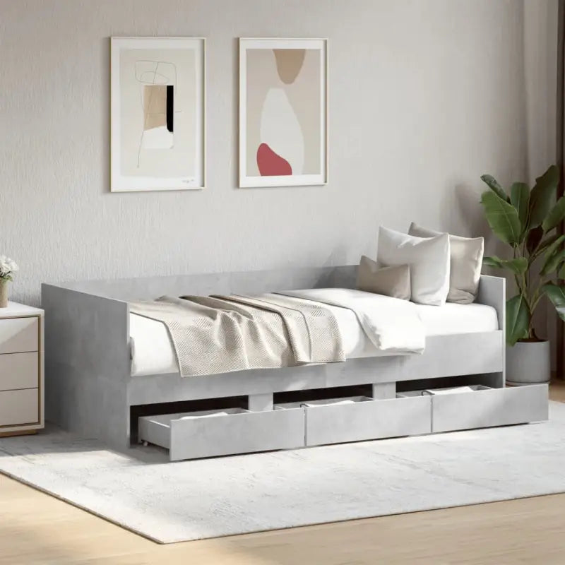 2-in-1 slaapbank met lades in bewerkt hout levering bevat - Betongrijs / 100 x 200 cm - Bedden & bedframes
