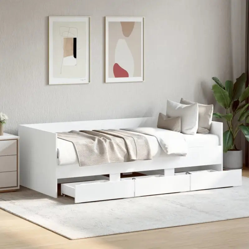 2-in-1 slaapbank met lades in bewerkt hout levering bevat - Wit / 90 x 200 cm - Bedden & bedframes