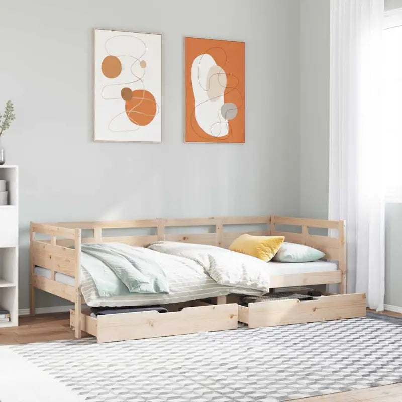 2-in-1 Slaapbank met lades in massief grenenhout met rustieke charme - Naturel / 80 x 200 cm - Bedden & bedframes