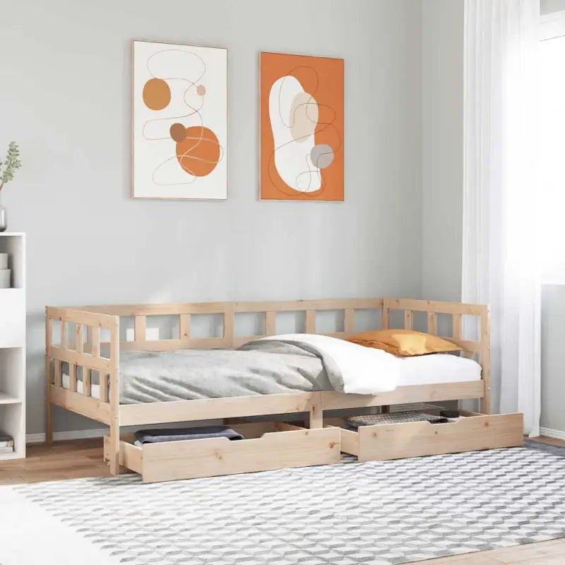 2-in-1 slaapbank met lades in massief grenenhout voor rustieke charme - Naturel / 80 x 200 cm - Bedden & bedframes