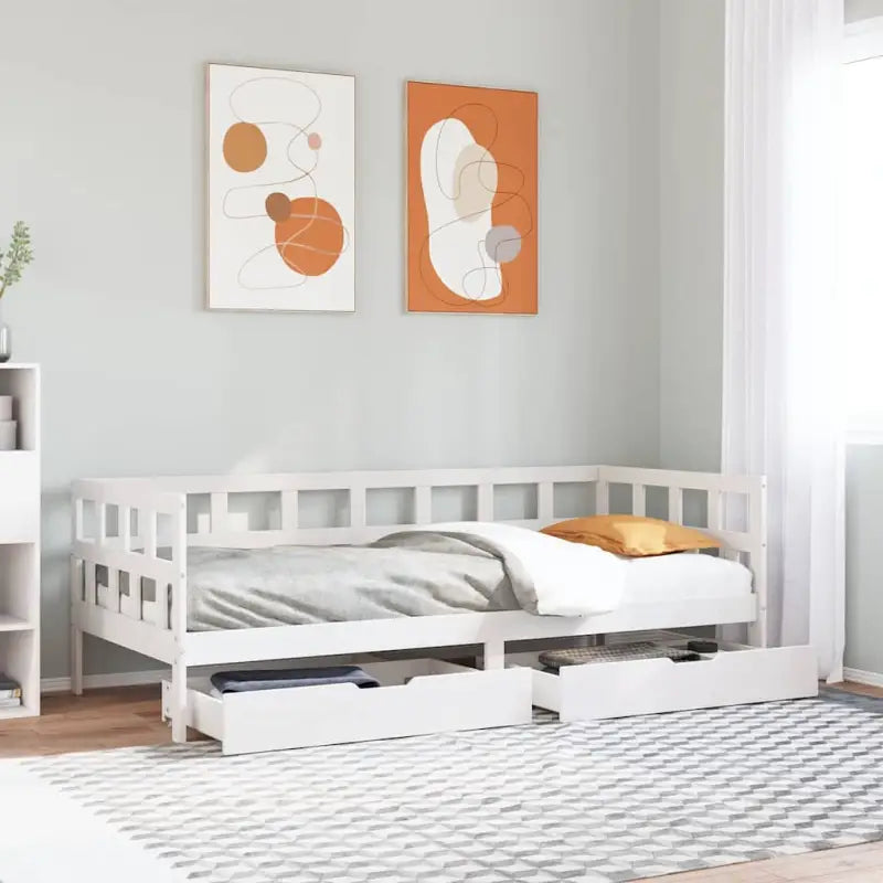 2-in-1 slaapbank met lades in massief grenenhout voor rustieke charme - Wit / 90 x 200 cm - Bedden & bedframes