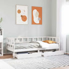 2-in-1 slaapbank met lades in massief grenenhout voor rustieke charme - Wit / 80 x 200 cm - Bedden & bedframes