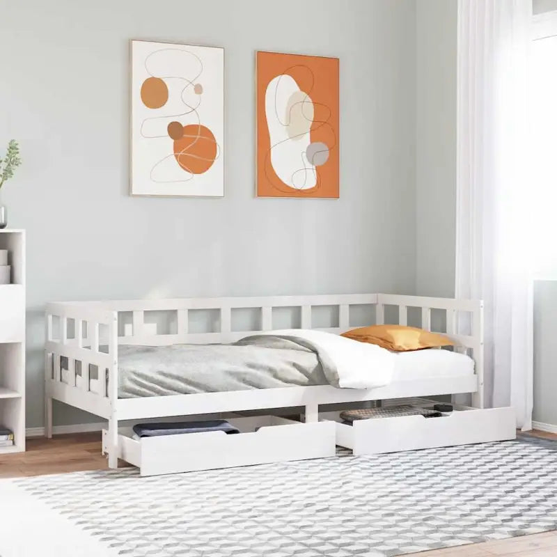 2-in-1 slaapbank met lades in massief grenenhout voor rustieke charme - Wit / 80 x 200 cm - Bedden & bedframes