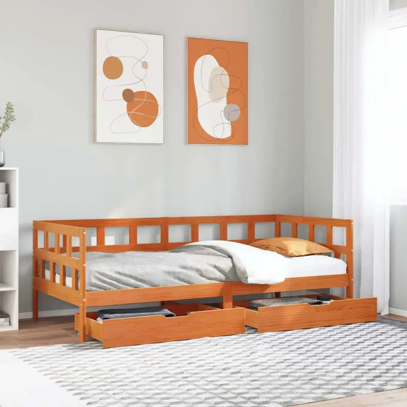 2-in-1 slaapbank met lades in massief grenenhout voor rustieke charme - Wasbruin / 90 x 190 cm - Bedden & bedframes