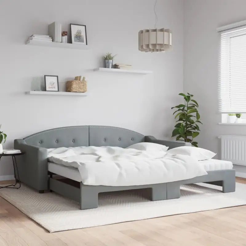2-in-1 Slaapbank met Onderbouwbed voor Woonkamer en Slaapkamer - Lichtgrijs / 100 x 200 cm / met onderschuifbed