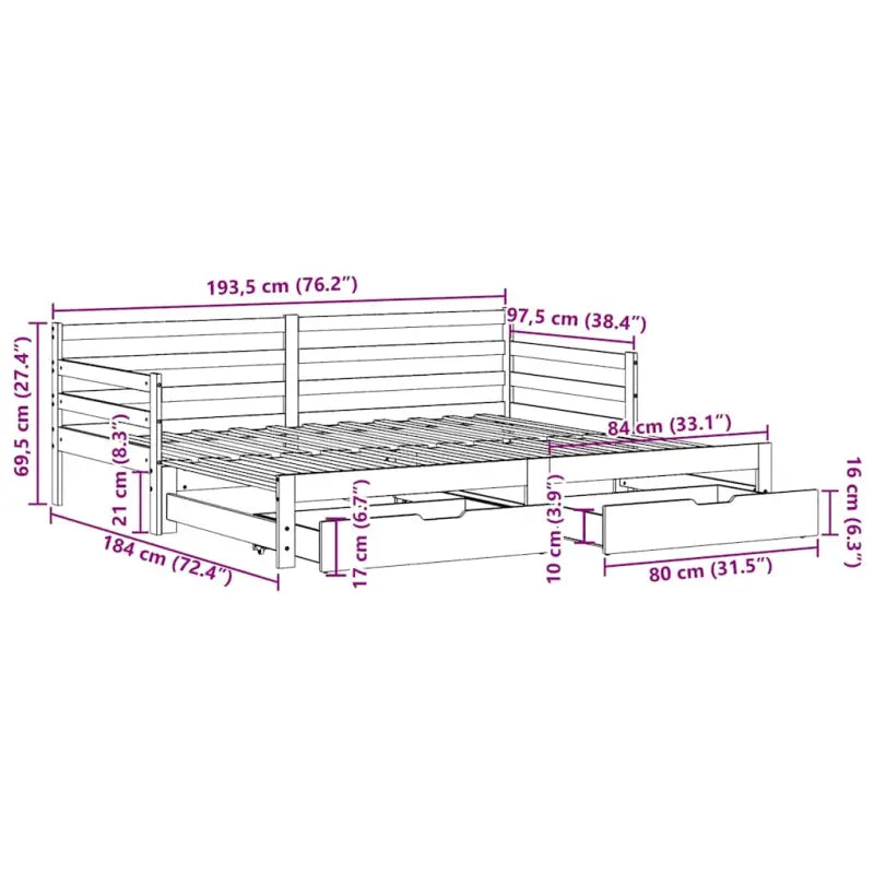 2-in-1 slaapbank met onderschuifbed van massief grenenhout - Bedden & bedframes