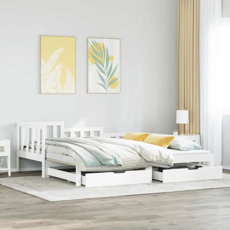 2-in-1 Slaapbank met onderschuifbed van massief grenenhout - Wit / 90 x 200 cm - Bedden & bedframes