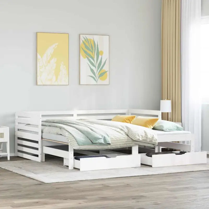 2-in-1 Slaapbank met onderschuifbed van massief grenenhout - Wit / 90 x 200 cm - Bedden & bedframes