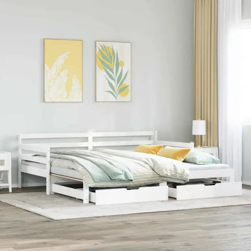 2-in-1 slaapbank met onderschuifbed van massief grenenhout - Wit / 90 x 200 cm - Bedden & bedframes