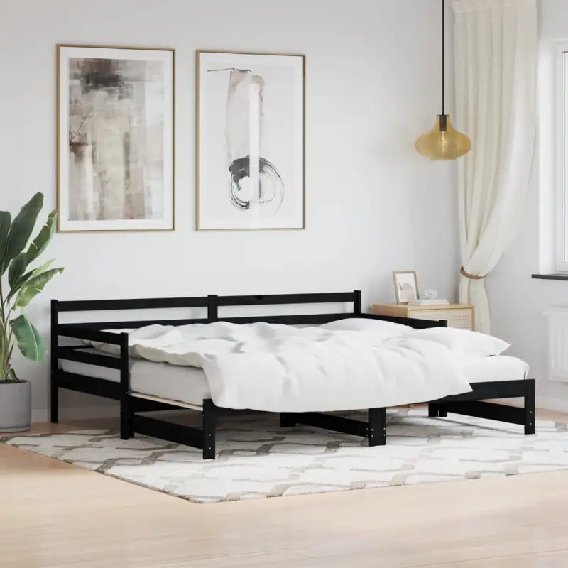 2-in-1 slaapbank met onderschuifbed van massief grenenhout - Zwart / 80 x 200 cm - Bedden & bedframes