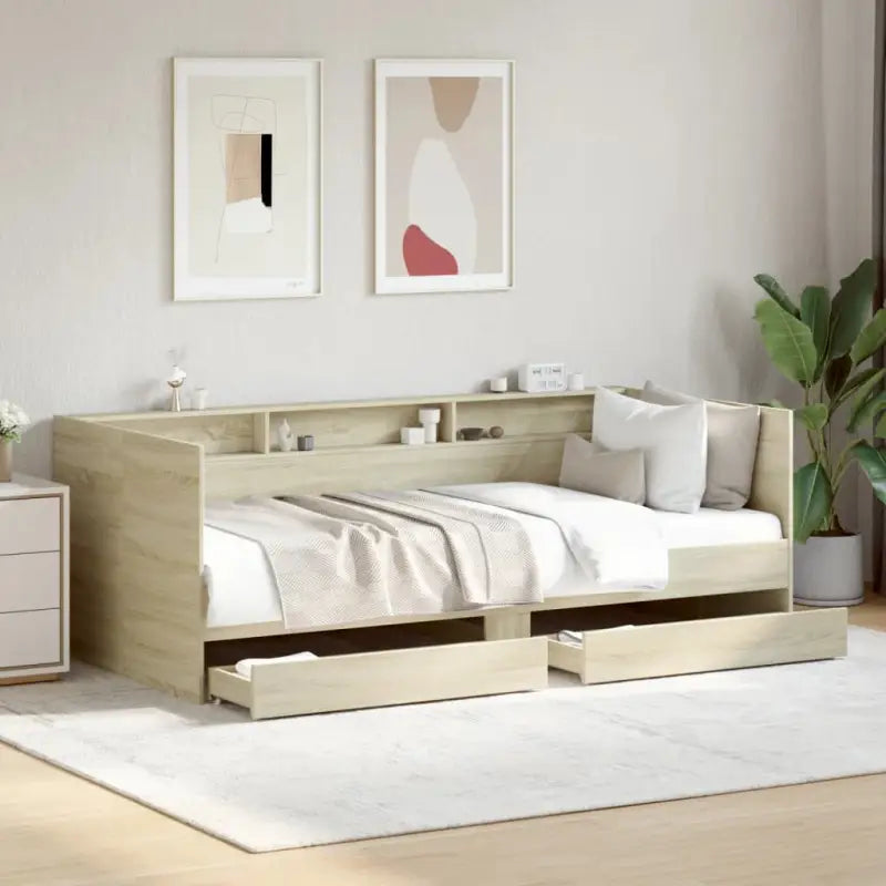 2-in-1 slaapbank van bewerkt hout met lades inclusief levering bevat - Sonoma eiken / 100 x 200 cm - Bedden & bedframes
