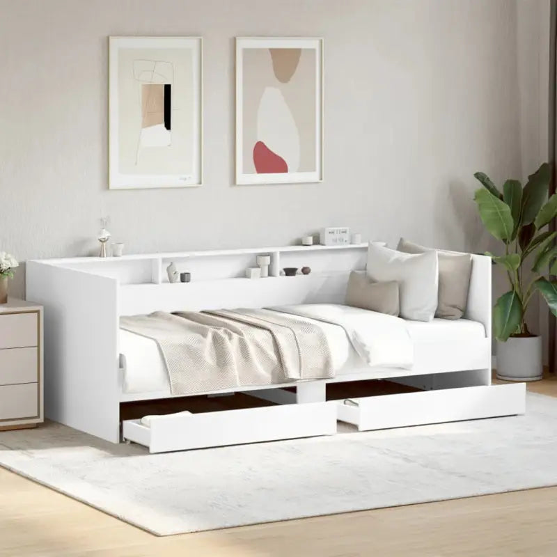 2-in-1 slaapbank van bewerkt hout met lades inclusief levering bevat - Wit / 90 x 190 cm - Bedden & bedframes
