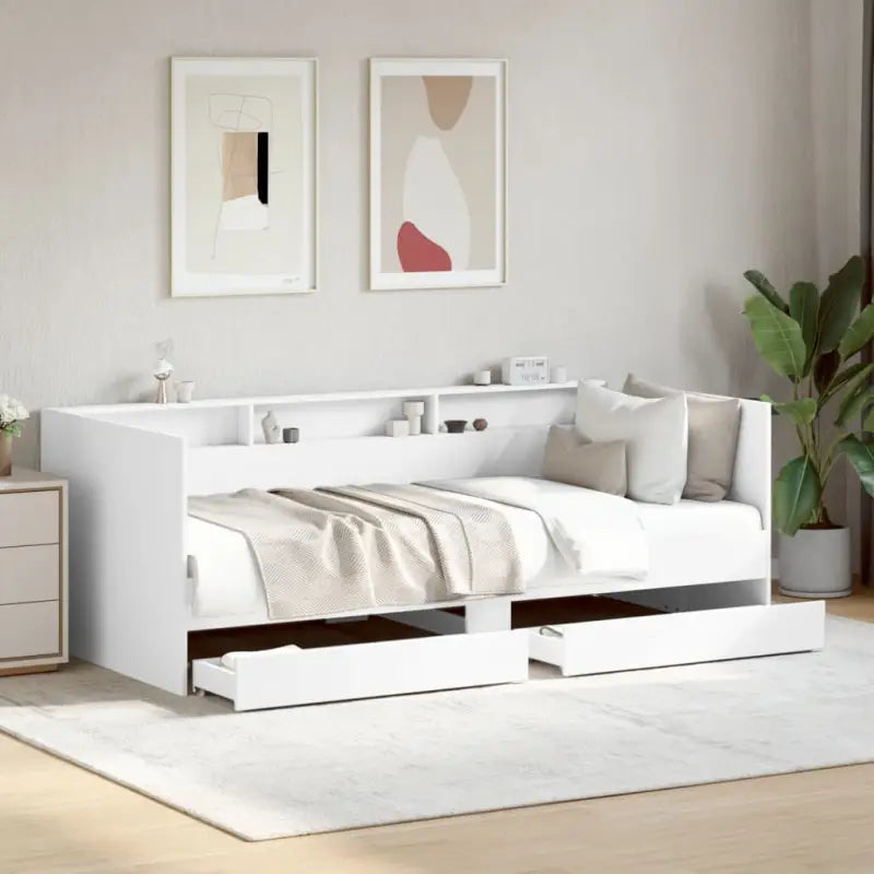 2-in-1 slaapbank van bewerkt hout met lades inclusief levering bevat - Wit / 100 x 200 cm - Bedden & bedframes