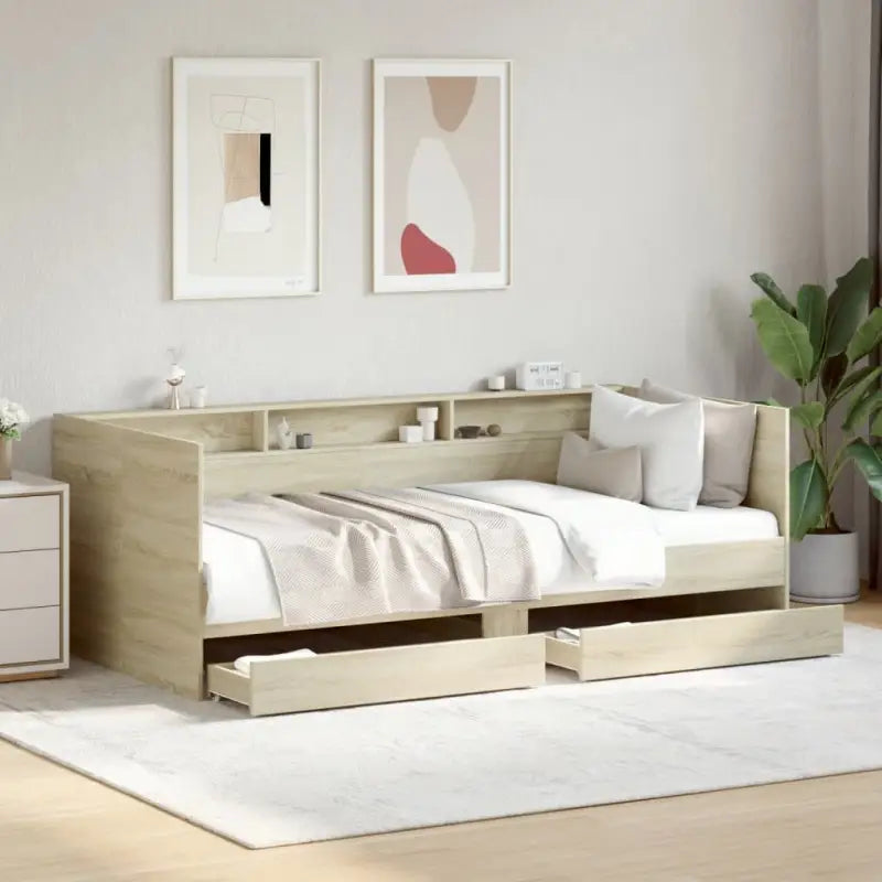 2-in-1 slaapbank van bewerkt hout met lades inclusief levering bevat - Sonoma eiken / 90 x 200 cm - Bedden & bedframes