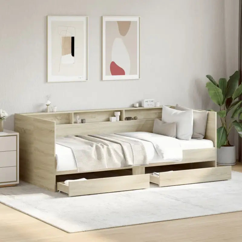 2-in-1 slaapbank van bewerkt hout met lades inclusief levering bevat - Sonoma eiken / 90 x 190 cm - Bedden & bedframes