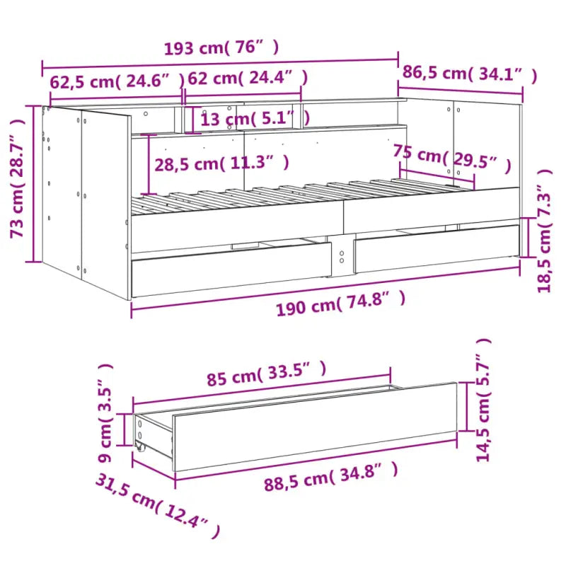 2-in-1 slaapbank van bewerkt hout met lades inclusief levering bevat - Bedden & bedframes