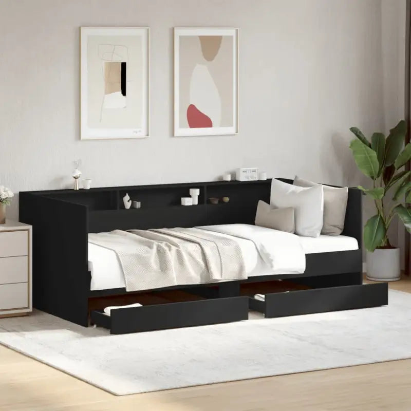 2-in-1 slaapbank van bewerkt hout met lades inclusief levering bevat - Zwart / 75 x 190 cm - Bedden & bedframes