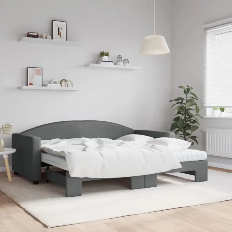 2-in-1 Slaapbank voor in woonkamer of slaapkamer - Donkergrijs / 90 x 190 cm / met onderschuifbed en matras - Bedden &