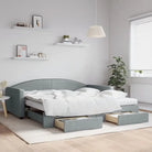 2-in-1 Slaapbank voor in woonkamer of slaapkamer - Lichtgrijs / 100 x 200 cm / met onderschuifbed en lade en matras