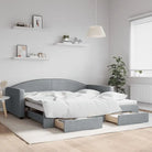 2-in-1 Slaapbank voor in woonkamer of slaapkamer - Lichtgrijs / 100 x 200 cm / met onderschuifbed en lade - Bedden &
