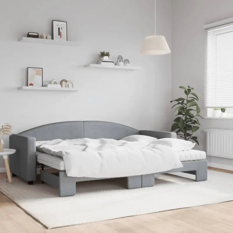 2-in-1 Slaapbank voor in woonkamer of slaapkamer - Lichtgrijs / 80 x 200 cm / met onderschuifbed en matras - Bedden &